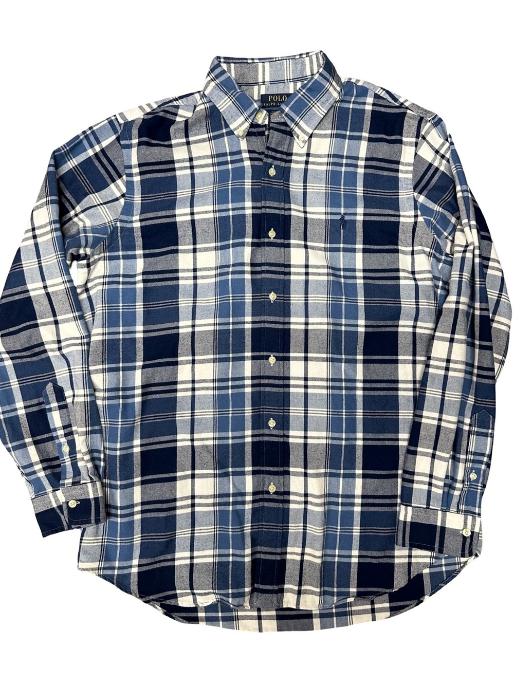 Polo Ralph Lauren Blue White Plaid Classic Fit Performance Button Up SZ Large